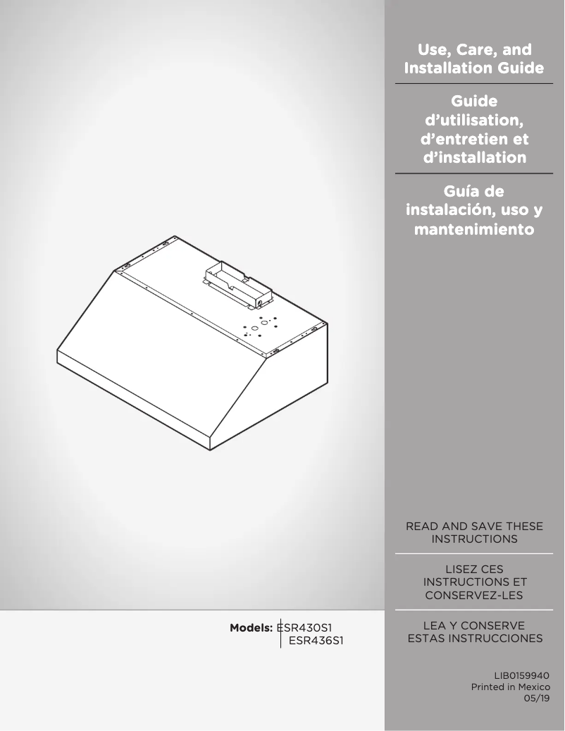Page 1 of the manual Installation Guide Elica Sora ESR436S1
