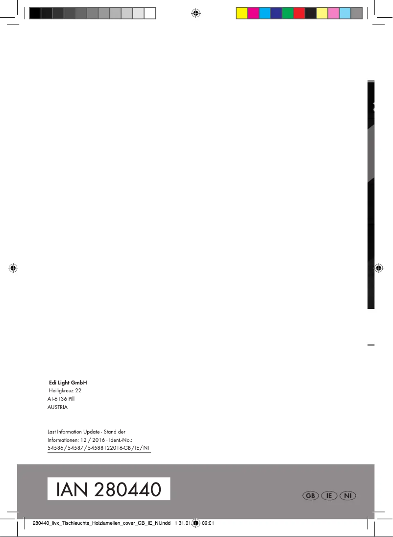 Page 1 de la notice Manuel utilisateur Livarno Lux IAN 280440