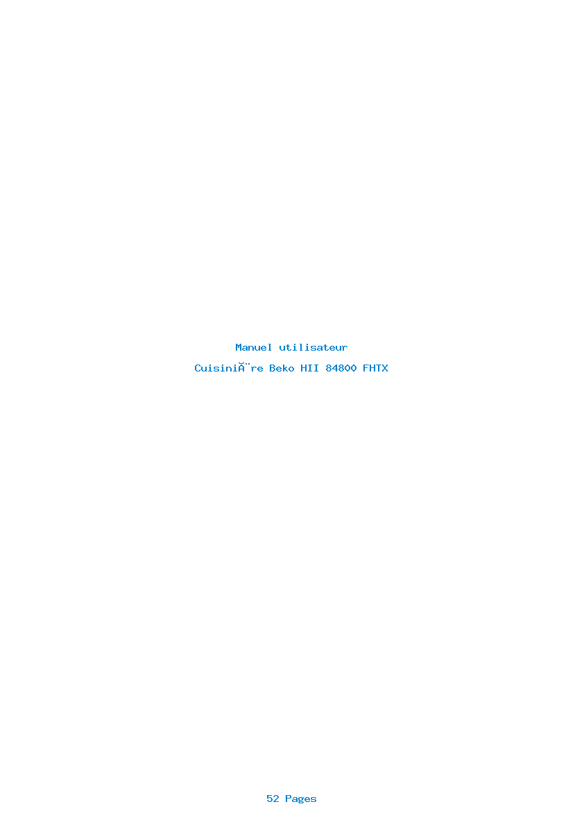 Page 1 de la notice Manuel utilisateur Beko HII 84800 FHTX