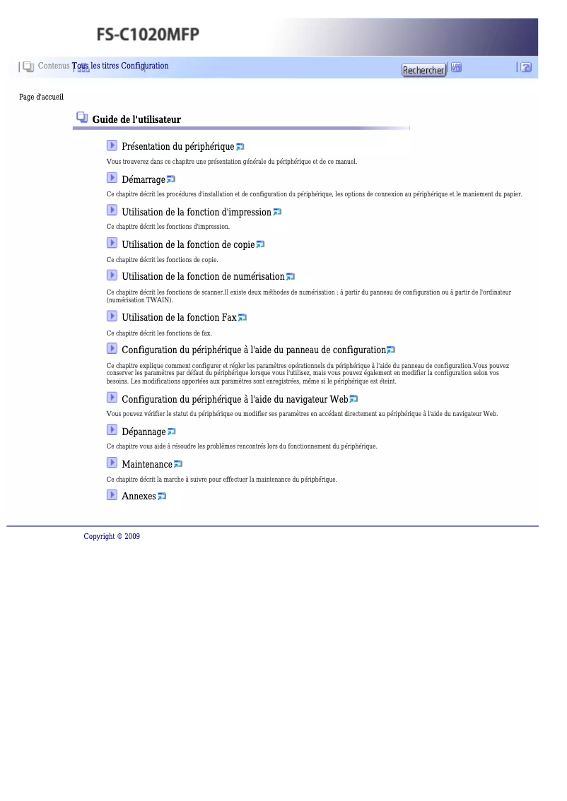 Page 1 de la notice Manuel utilisateur Kyocera FS-C1020MFP