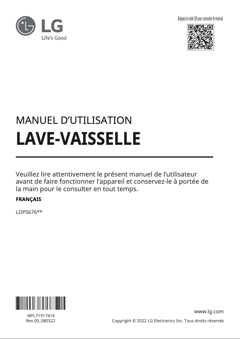 Page 1 de la notice Manuel utilisateur LG LDPS6762D