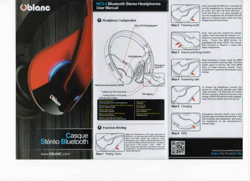 Page 1 de la notice Manuel utilisateur Syba Oblanc SHELL200BT