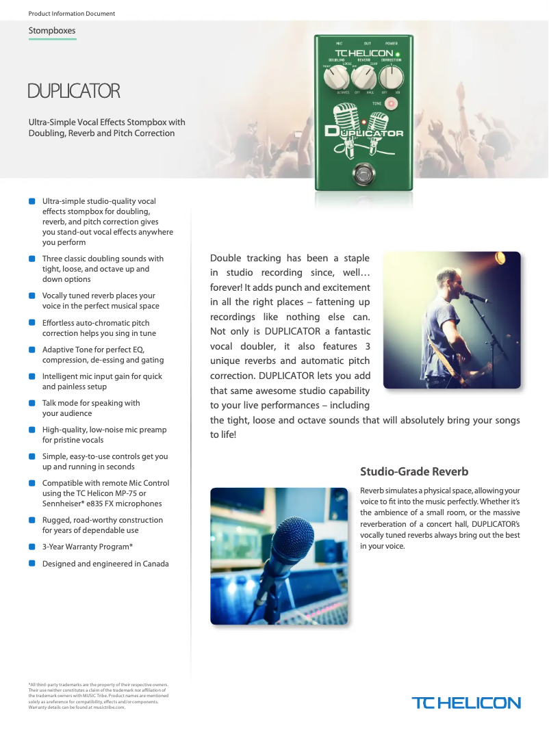 Page 1 de la notice Fiche technique TC Helicon Duplicator