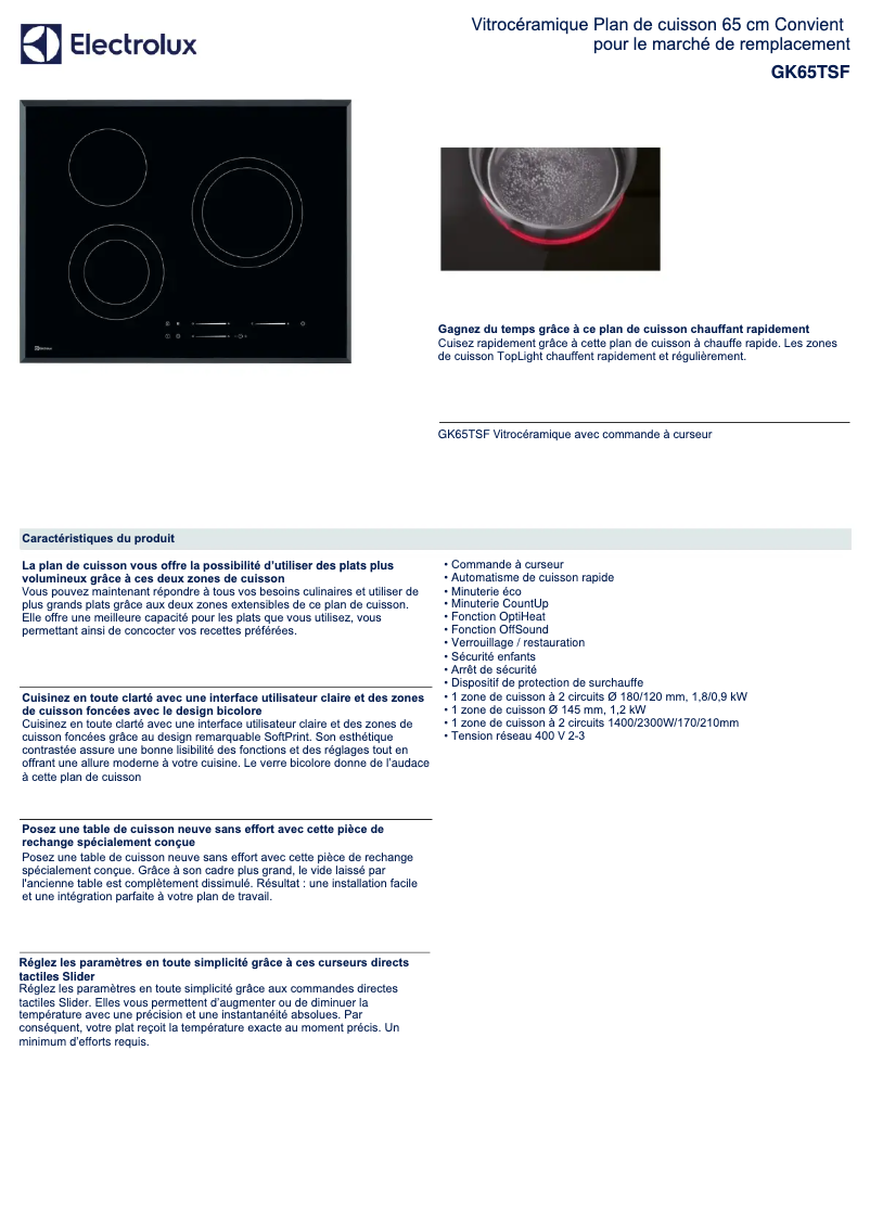 Página 1 del manual Ficha técnica Electrolux GK65TSF
