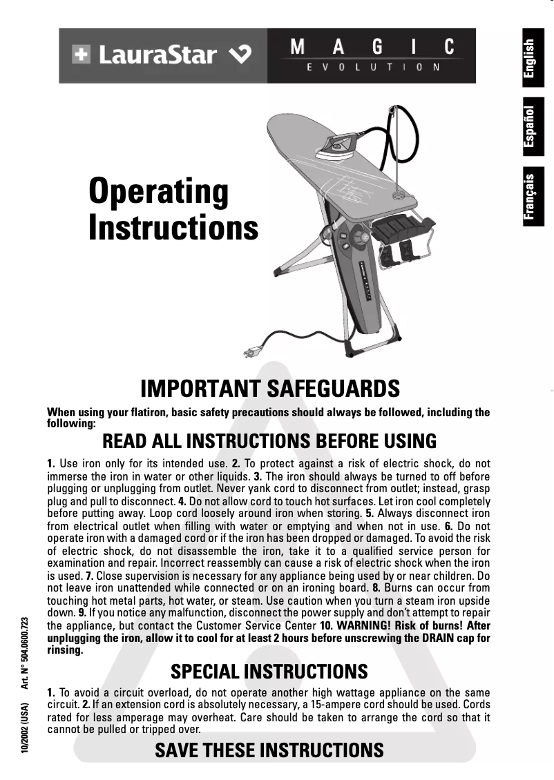 Page 1 de la notice Manuel utilisateur Laurastar Magic Evolution