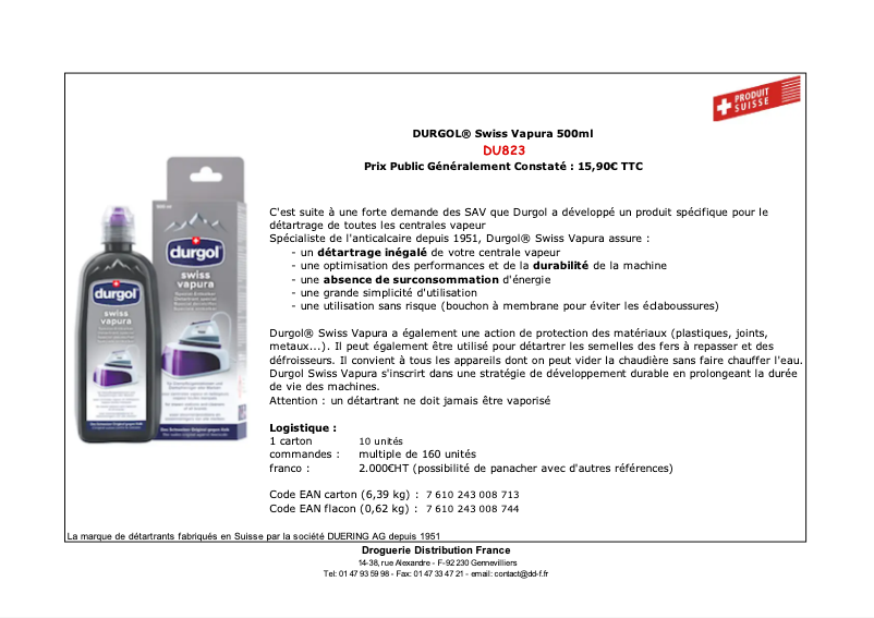 Page 1 de la notice Manuel utilisateur DURGOL Swiss Vapura