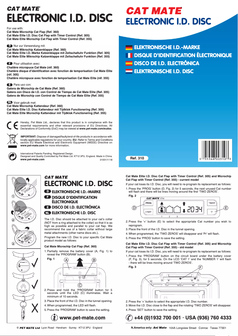 Page 1 of the manual User Manual Closer Pets Cat Mate 310