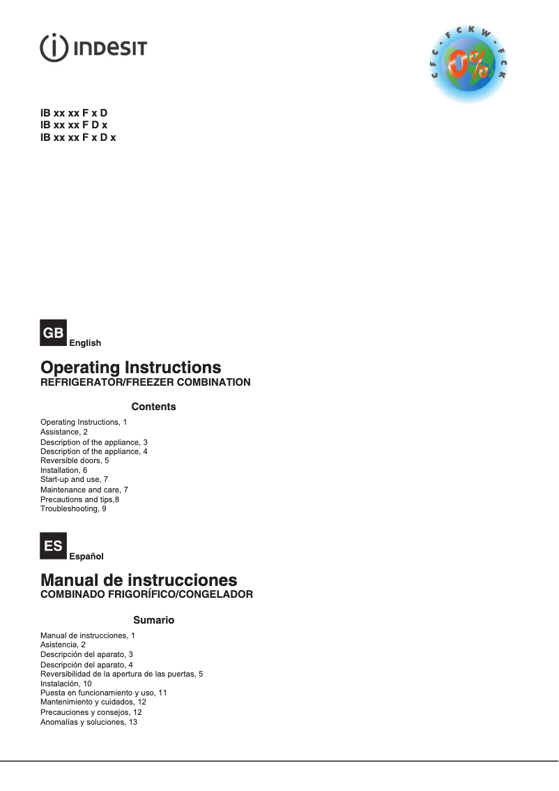 Page n°1 - Manuel utilisateur Indesit IB 34 AA F H D