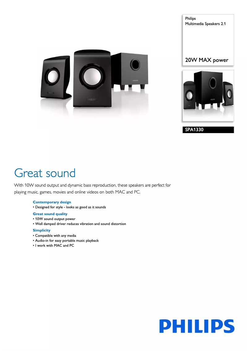 Página 1 del manual Folleto Philips SPA1330