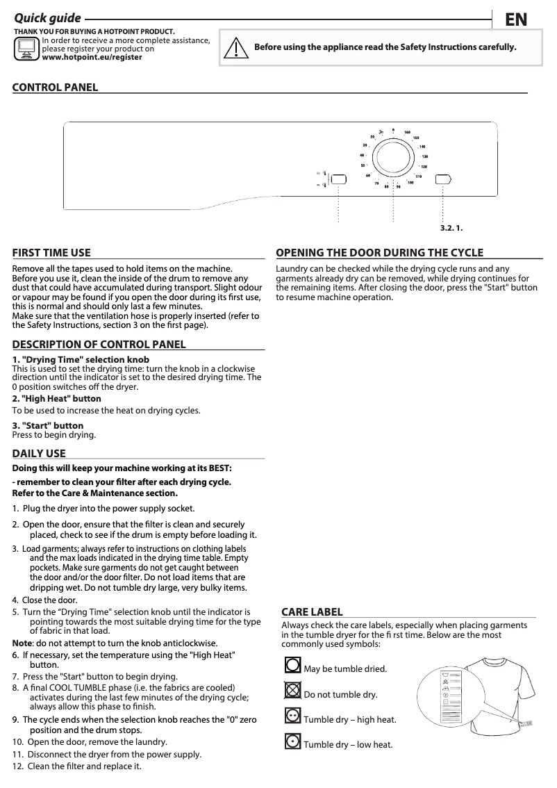 Página 1 del manual Manual de usuario Hotpoint H1 D80W UK