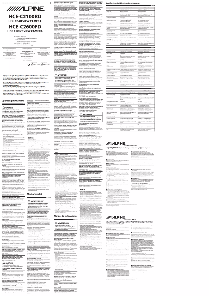 Page 1 de la notice Manuel utilisateur Alpine HCE-C2100RD-MHU