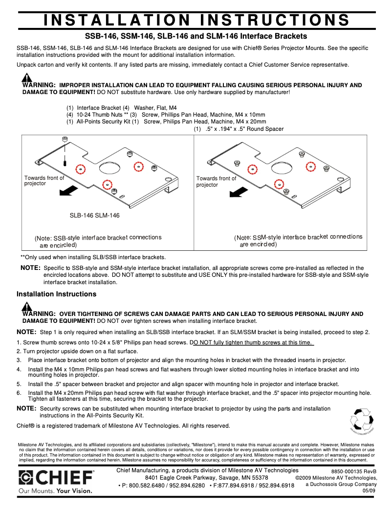 Page 1 de la notice Manuel utilisateur Chief SLM146