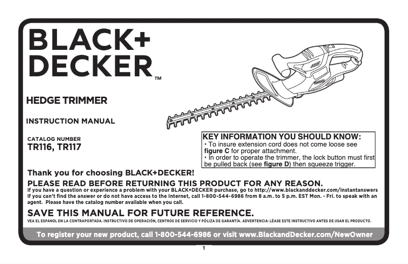 Page 1 de la notice Manuel utilisateur Black & Decker TR116