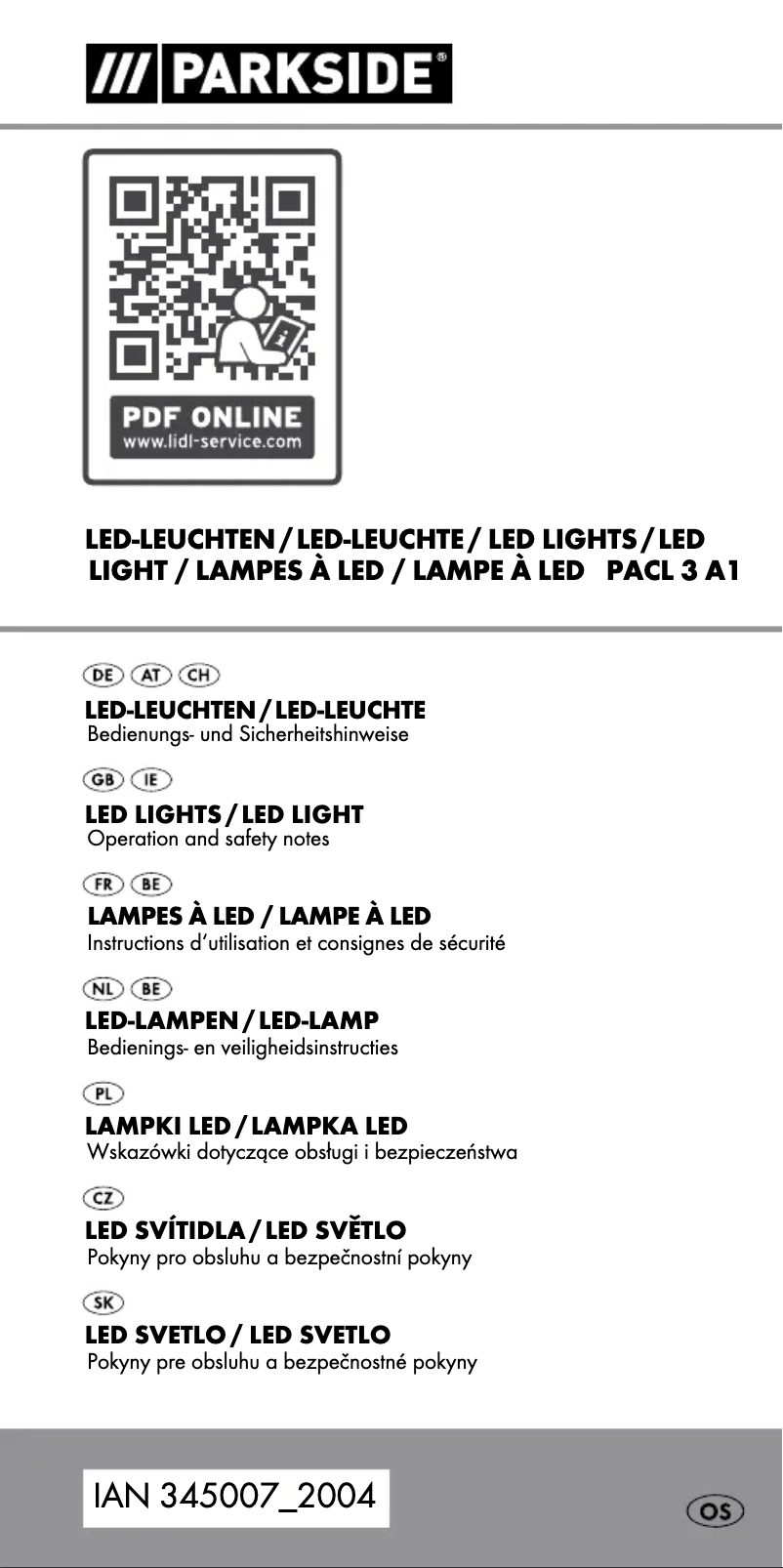 Page 1 de la notice Manuel utilisateur Parkside PACL 3 A1