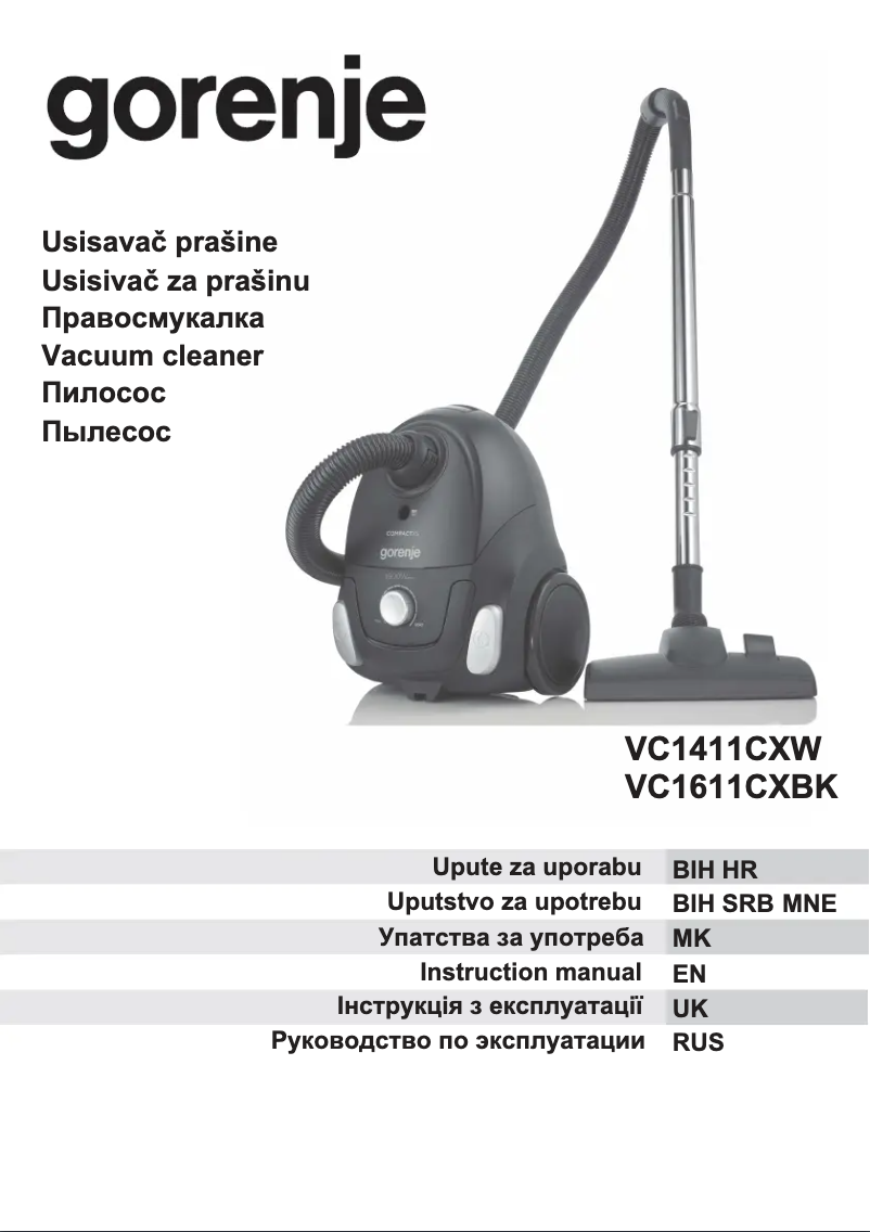 Page n°1 - Manuel utilisateur Gorenje VC1611CXBK