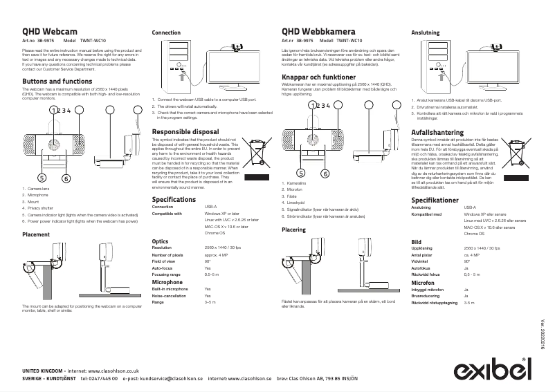 Page 1 de la notice Manuel utilisateur Exibel TWNT-WC10
