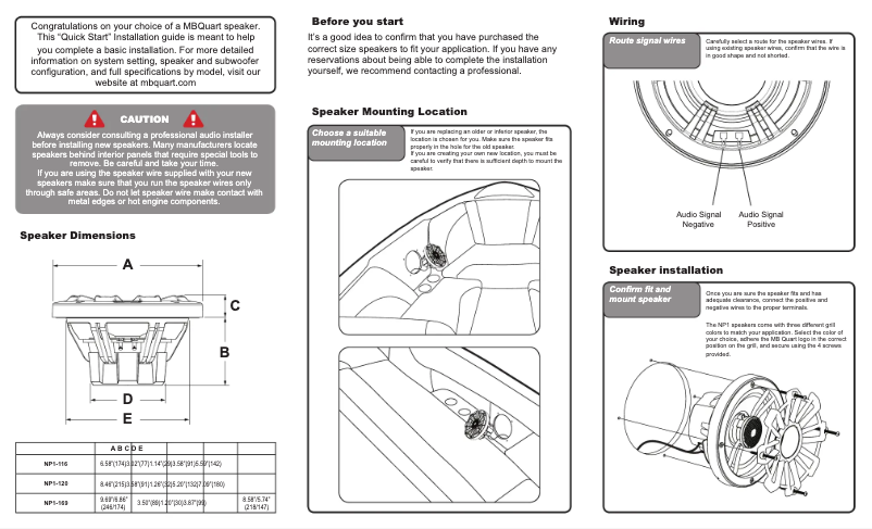 Page 1 de la notice Guide de démarrage rapide MB Quart NP1-120