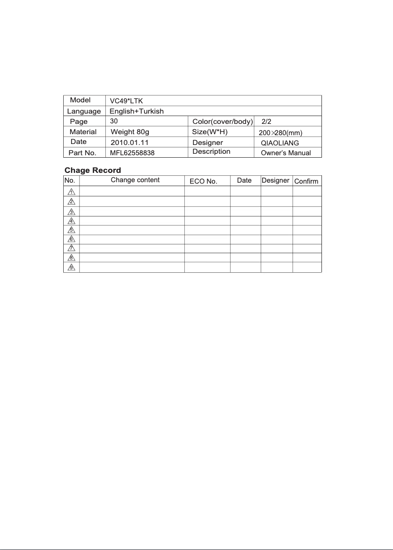 Page 1 de la notice Manuel utilisateur LG VC4920NHTQR