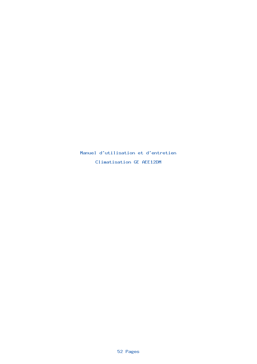 Page 1 de la notice Manuel d'utilisation et d'entretien GE AEE12DM