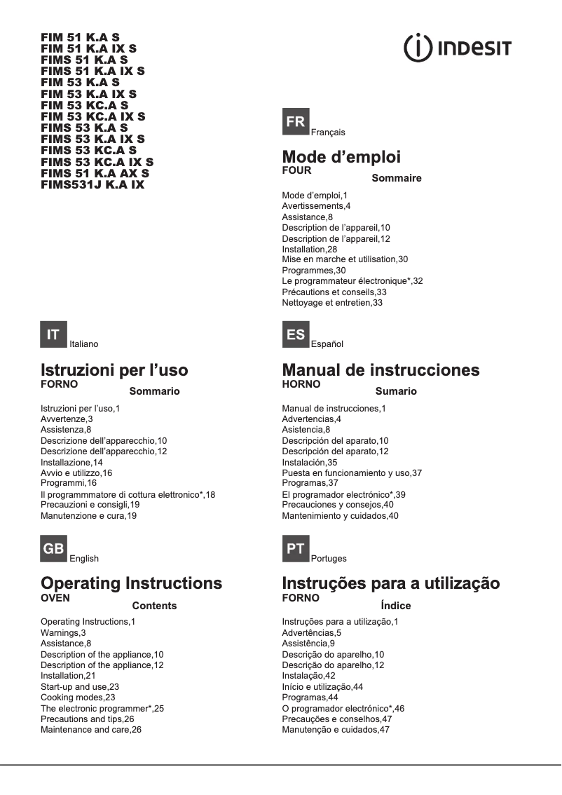 Page 1 de la notice Manuel utilisateur Indesit FIM 51 KA IX S