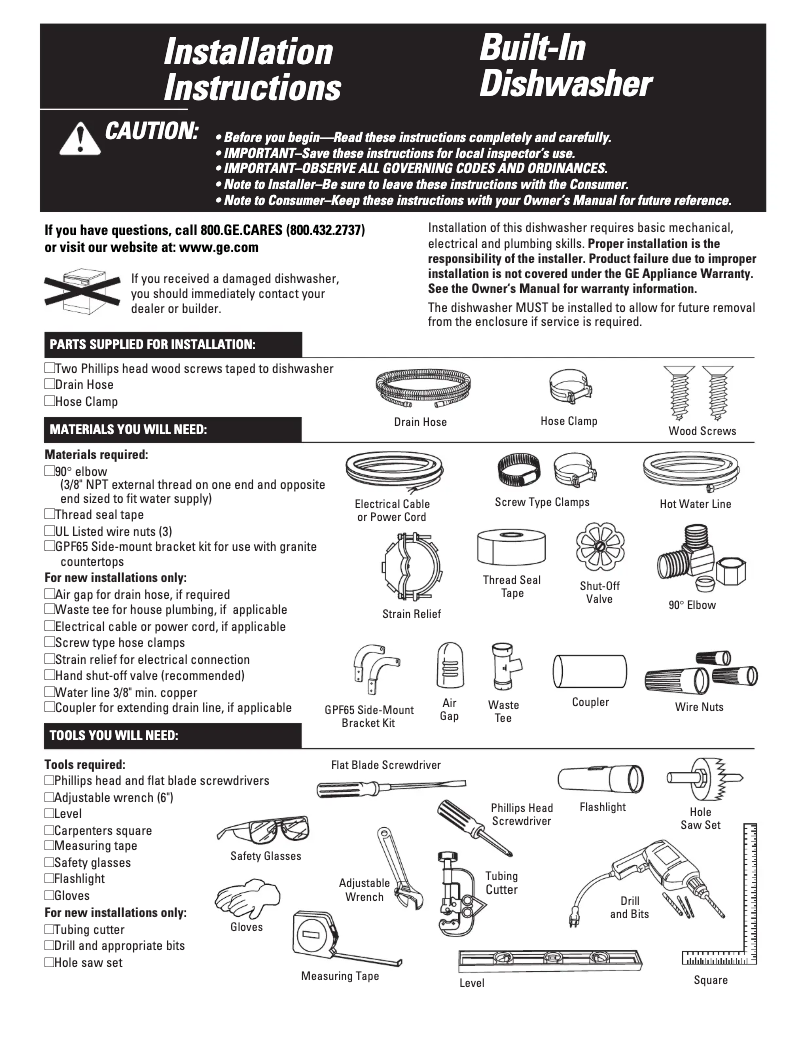 Page 1 de la notice Guide d'installation GE Nautilus GSD4200JWW