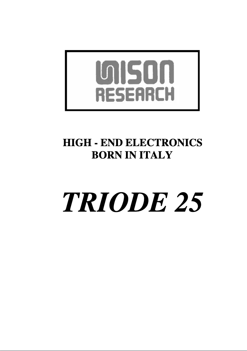 Page 1 de la notice Manuel utilisateur Unison Research Triode 25