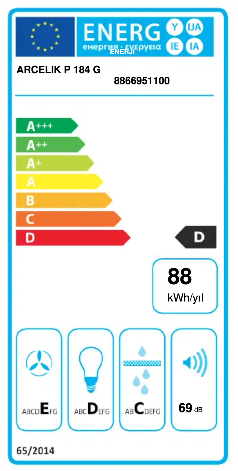 Página 1 del manual Etiqueta energética Arçelik P 184 G