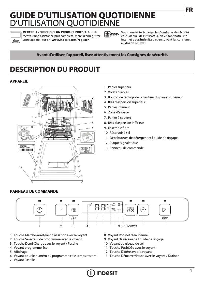 Page n°1 - Manuel utilisateur Indesit DSFC 3T117