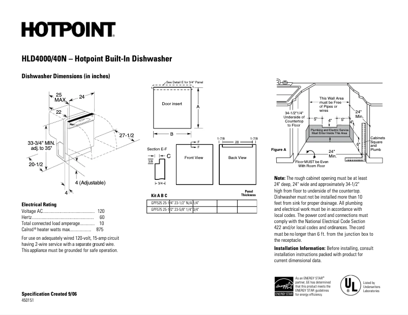 Page n°1 - Fiche technique GE HLD4000NWW