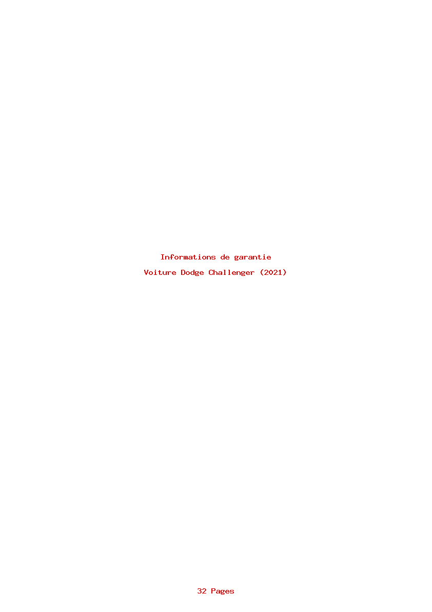 Page 1 de la notice Informations de garantie Dodge Challenger (2021)
