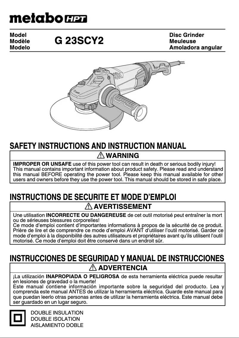 Page 1 de la notice Manuel utilisateur HiKOKI G23SCY2