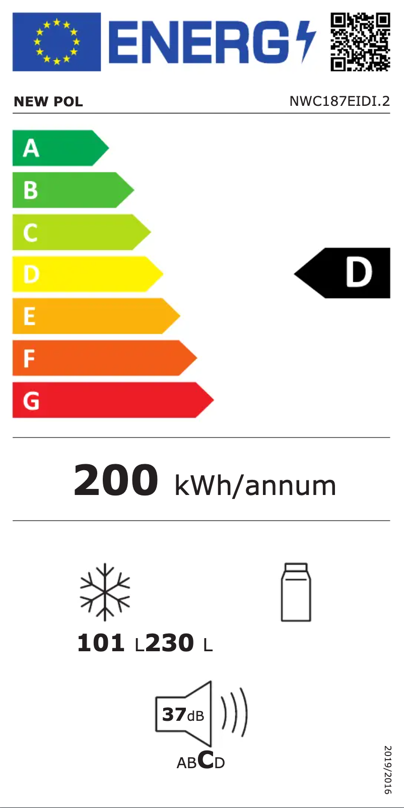 Page 1 of the manual Energy Label New Pol NWC187EIDI.2
