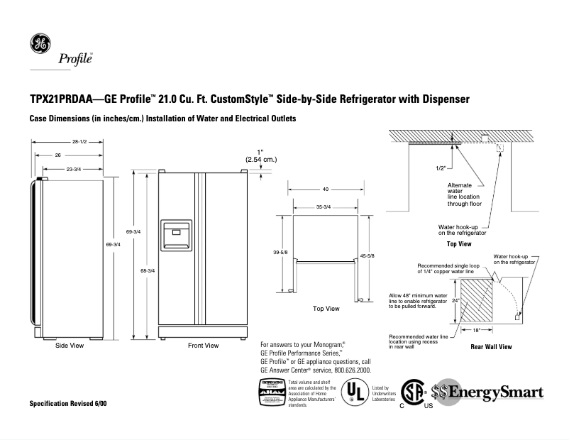 Page n°1 - Fiche technique GE Profile PX21PRDAA