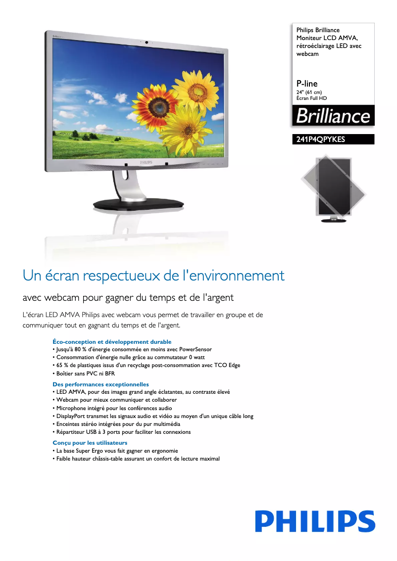 Page n°1 - Fiche technique Philips Brilliance 241P4QPYKES