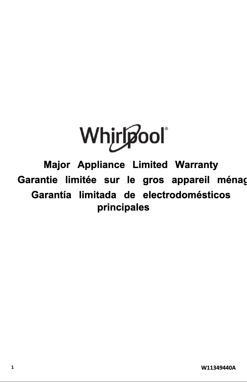 Page 1 de la notice Informations de garantie Whirlpool WTW5105HC
