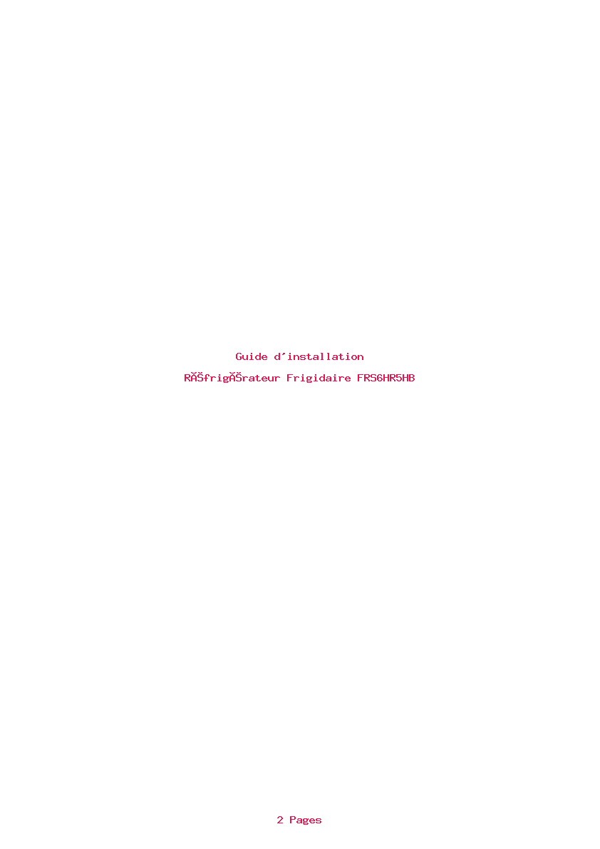 Page 1 de la notice Guide d'installation Frigidaire FRS6HR5HB