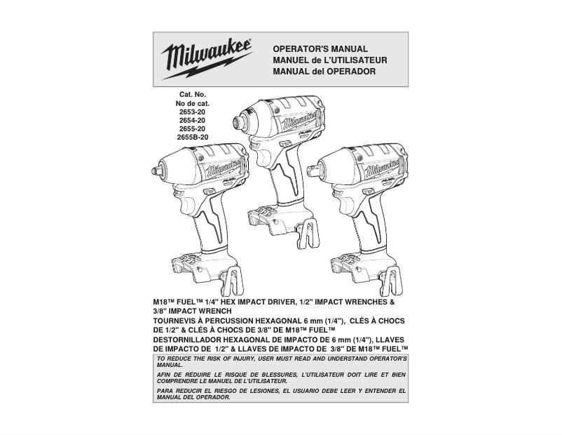 Page 1 de la notice Manuel utilisateur Milwaukee M18 Fuel 2653-20