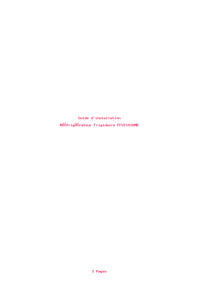 Page 1 de la notice Guide d'installation Frigidaire FFUI1826MB