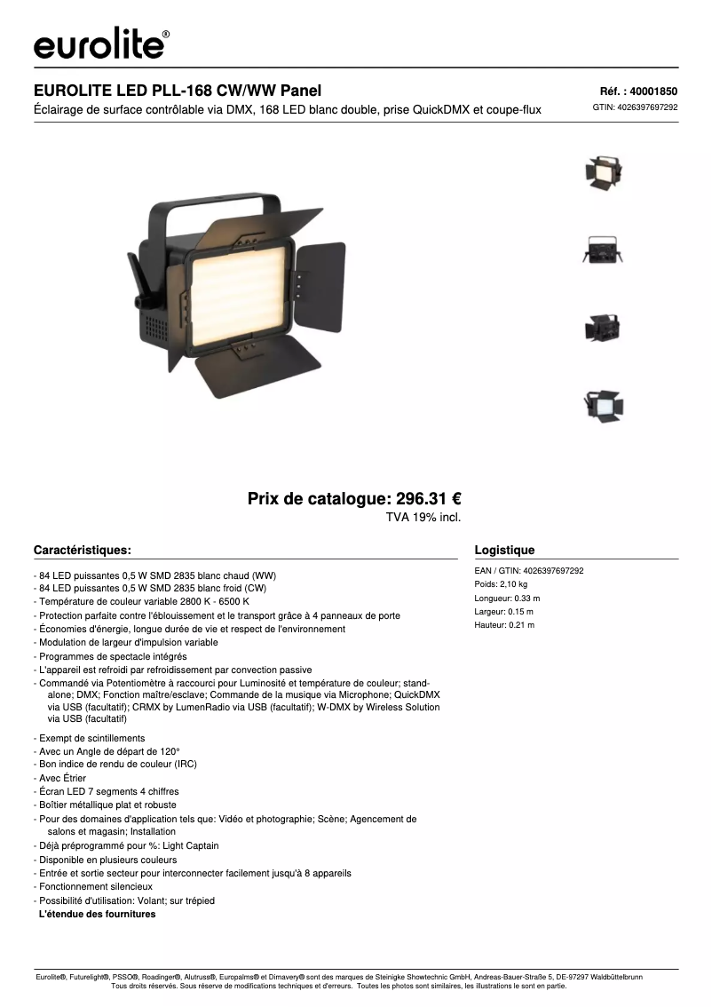 Page 1 de la notice Fiche technique Eurolite LED PLL-168
