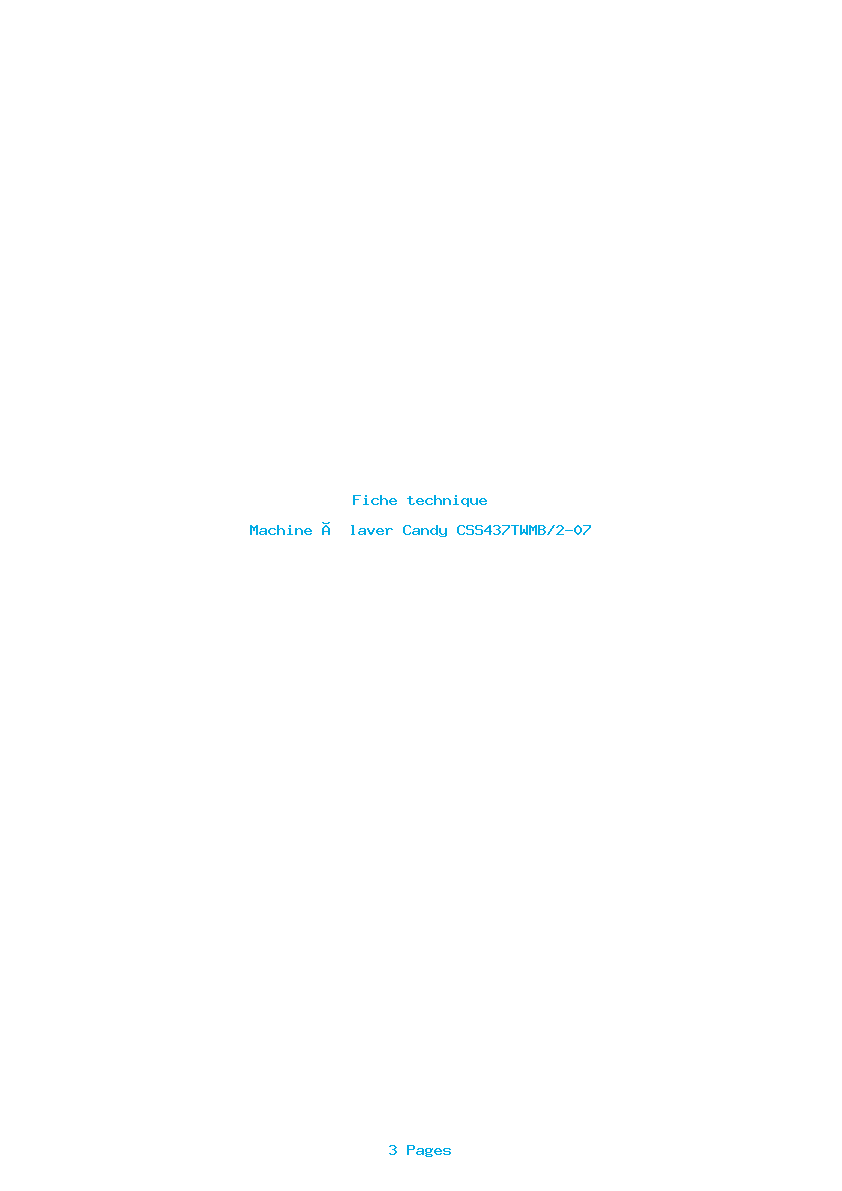 Page 1 de la notice Fiche technique Candy CSS437TWMB/2-07