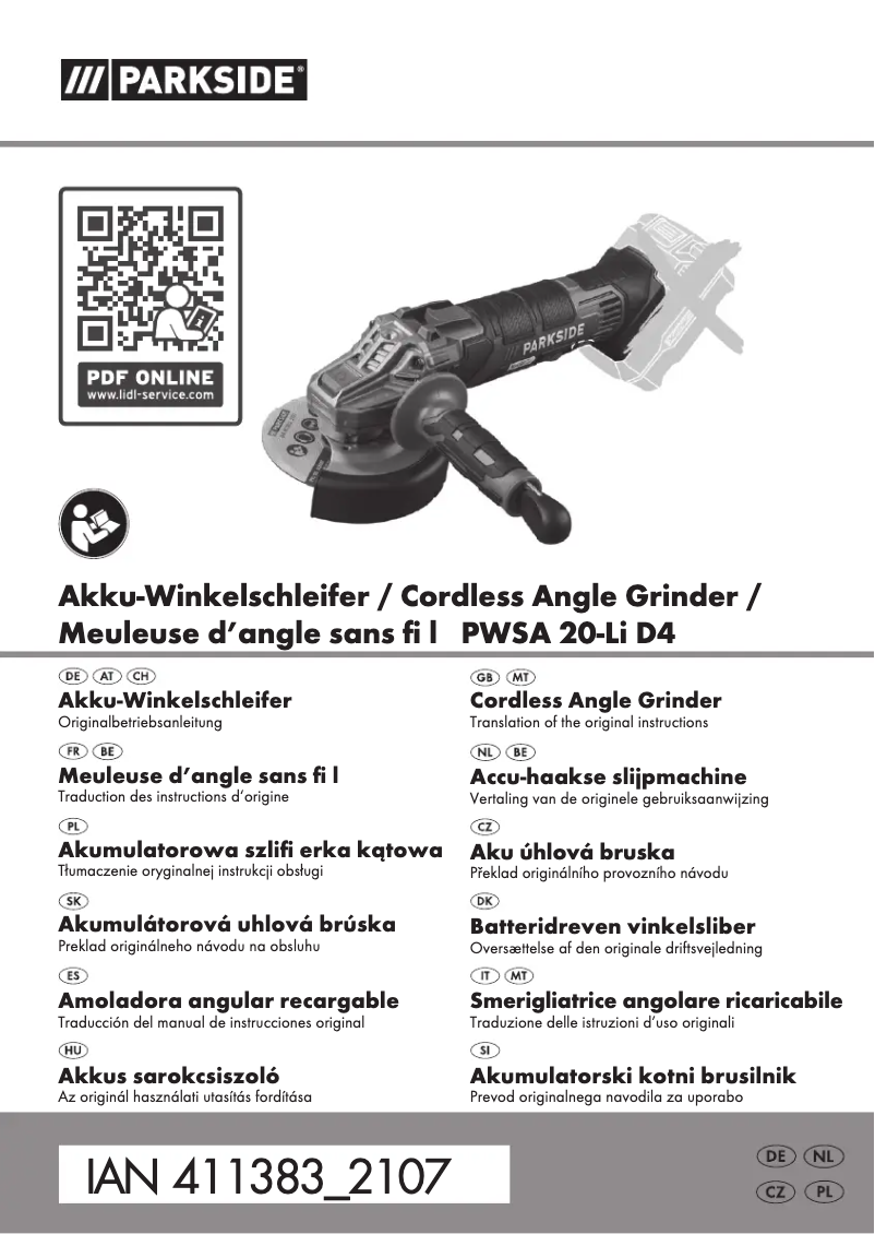 Page 1 de la notice Manuel utilisateur Parkside PWSA 20-Li D4