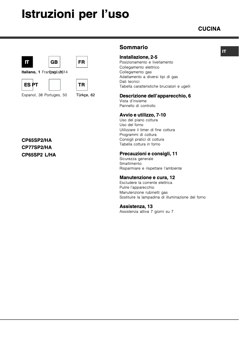 Página 1 del manual Manual de usuario Hotpoint Ariston CP77SP2