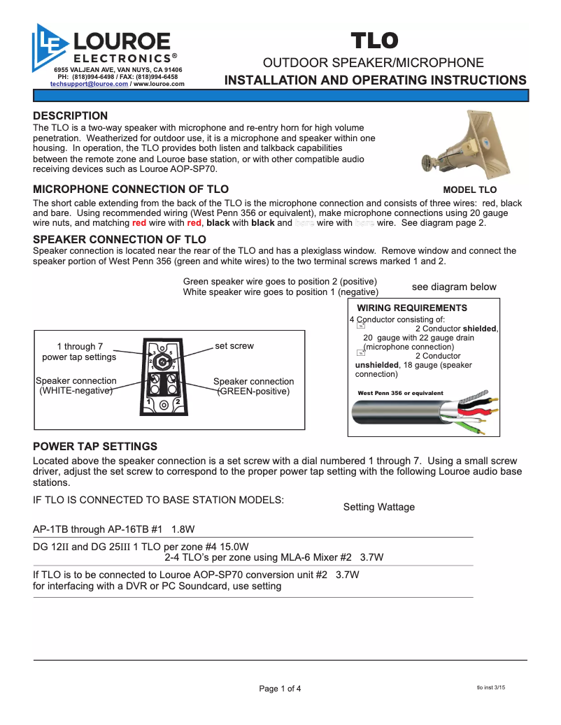 Page 1 of the manual User Manual Louroe Electronics LE-084