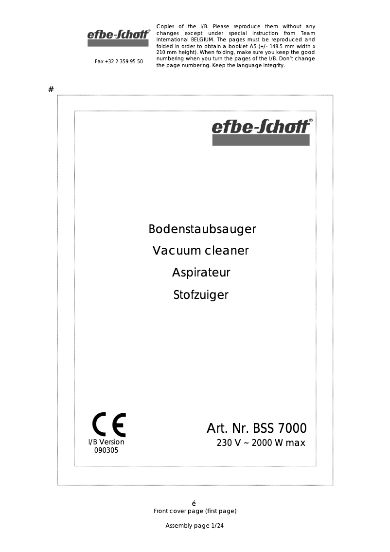 Página 1 del manual Manual de usuario Efbe-Schott BSS 7000