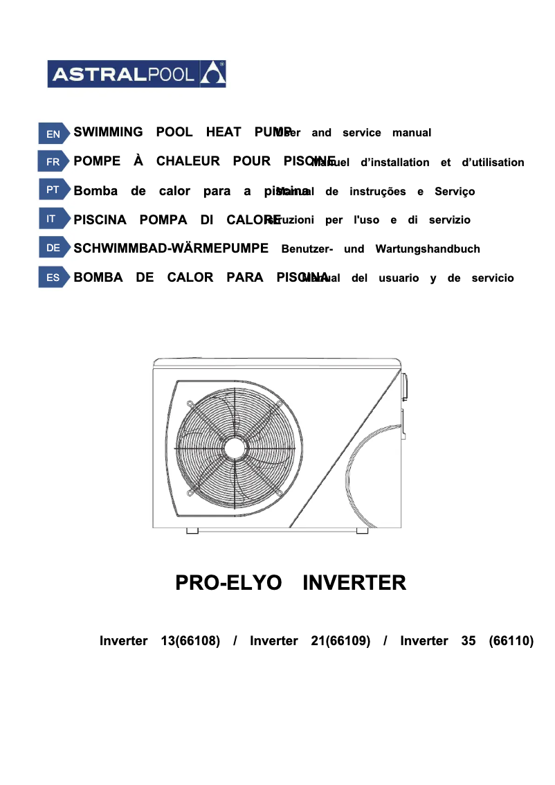 Page 1 de la notice Manuel utilisateur AstralPool Pro-Elyo Inverter