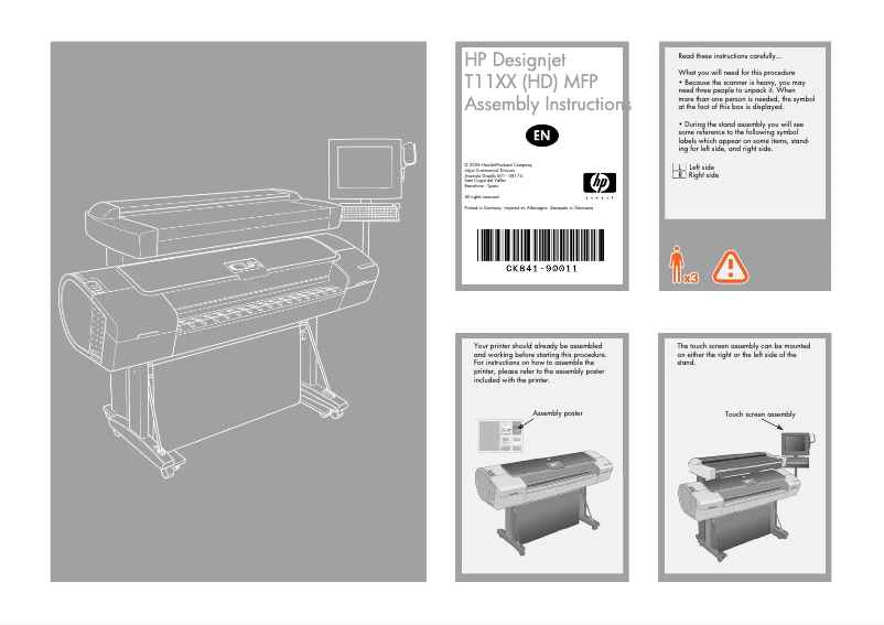 Page n°1 - Instructions / montage HP DesignJet T1100