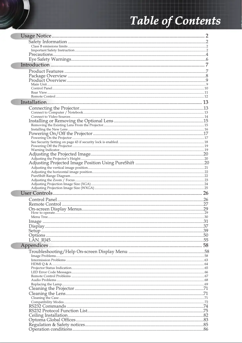 Page 1 de la notice Manuel utilisateur Optoma EX785