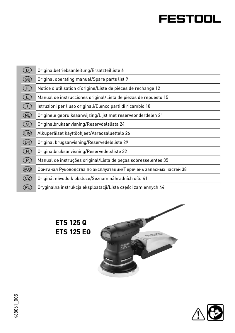 Page 1 de la notice Manuel utilisateur Festool ETS 125 EQ