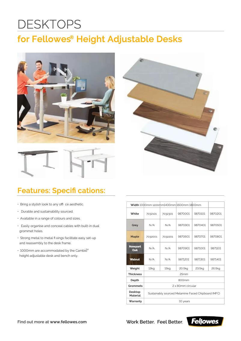 Page 1 de la notice Fiche technique Fellowes Desktop