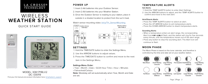 Page 1 de la notice Guide de démarrage rapide La Crosse Technology 308-1711BLV3